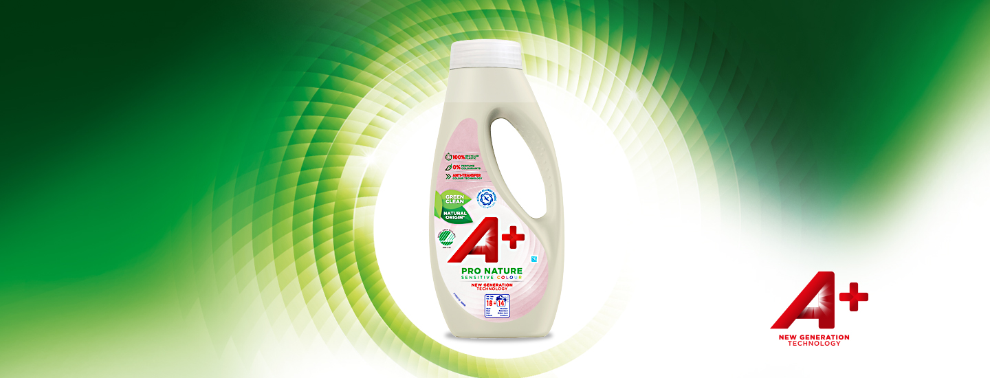Uusi A+ Pro Nature Sensitive Color -pyykinpesuaine on lempeä mutta tehokas