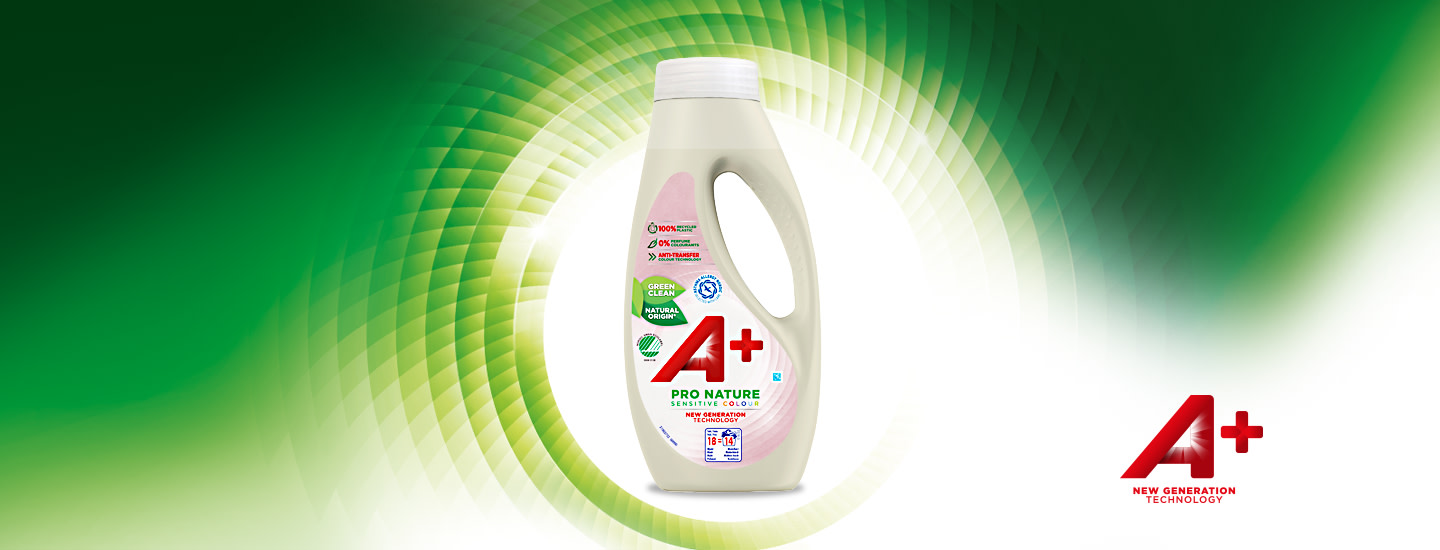 Uusi A+ Pro Nature Sensitive Color -pyykinpesuaine on lempeä mutta tehokas