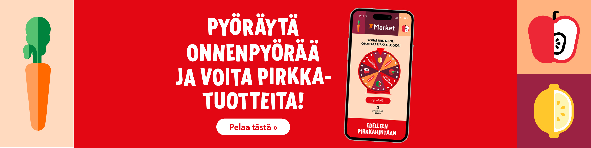 K-Market Onnenpyörä - Pyöräytä ja tavoittele herkullisia palkintoja!