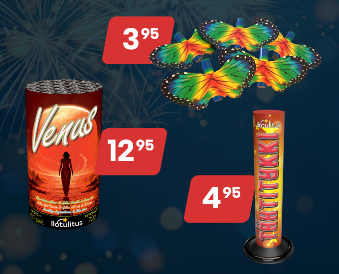 Ilotulitteet Hiljaiset ilotulitteet: Venus, Jättiperhonen ja Tähtitykki