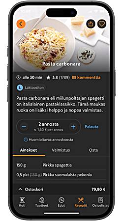 Annosmäärän muuttaminen K-Ruoka-sovellus screenshot
