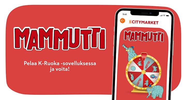 Pyöräytä Mammutti-onnenpyörää K-Ruoka-sovelluksessa