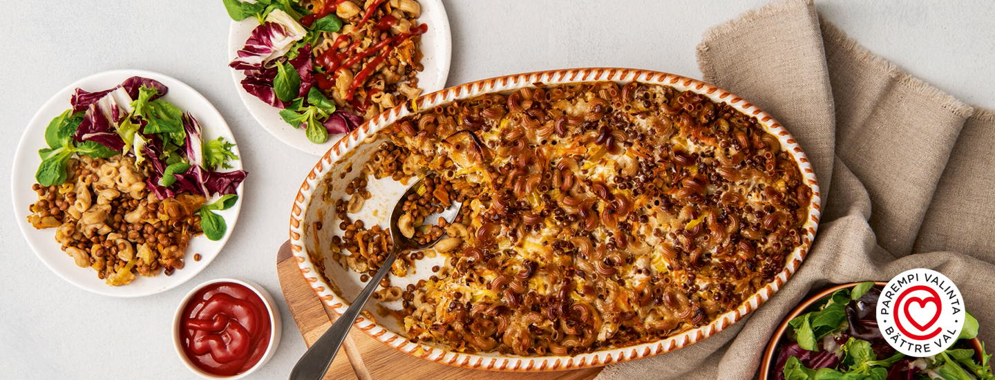 Linssimakaronilaatikko 2025 | 1440x550 | Sydänmerkki-resepti