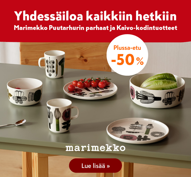 Marimekon uudet Puutarhurin parhaat -astiat Plussa-kortilla -50 % 3.5.2026 asti vain Cittareista