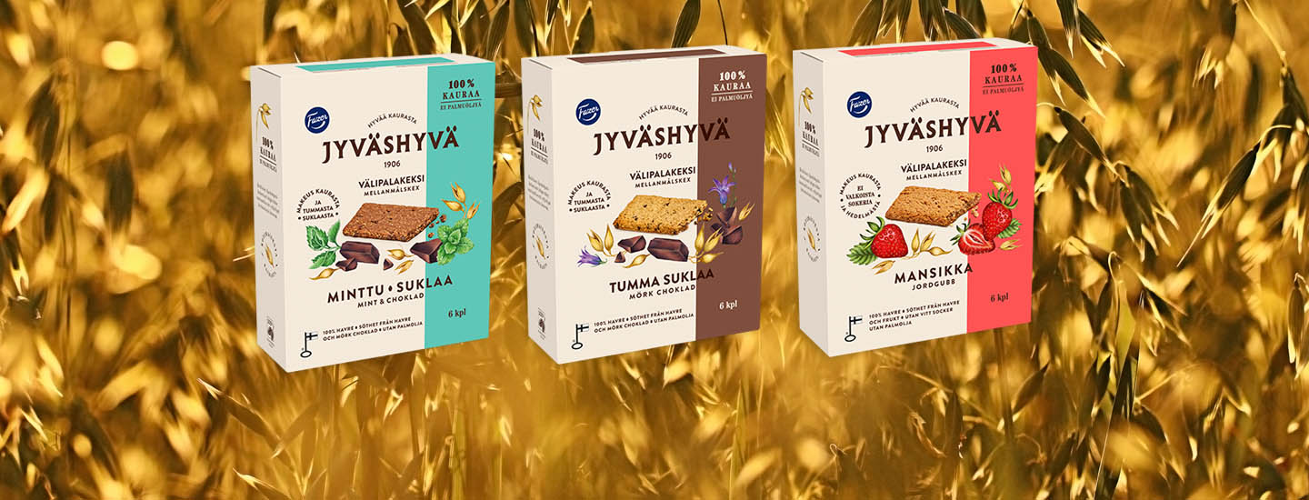 Fazer Jyväshyvä -kekseissä käytetään vastuullisesti viljeltyä kotimaista kauraa