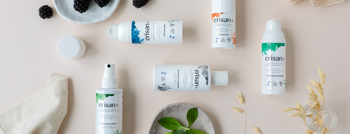 Kotimainen Erisan+: Raaka-aineet luonnosta vahvistamaan ihon omaa vastustuskykyä