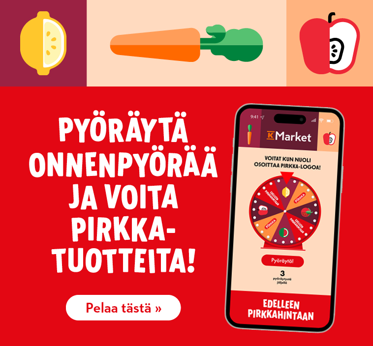 K-Market Onnenpyörä - Pyöräytä ja tavoittele herkullisia palkintoja!