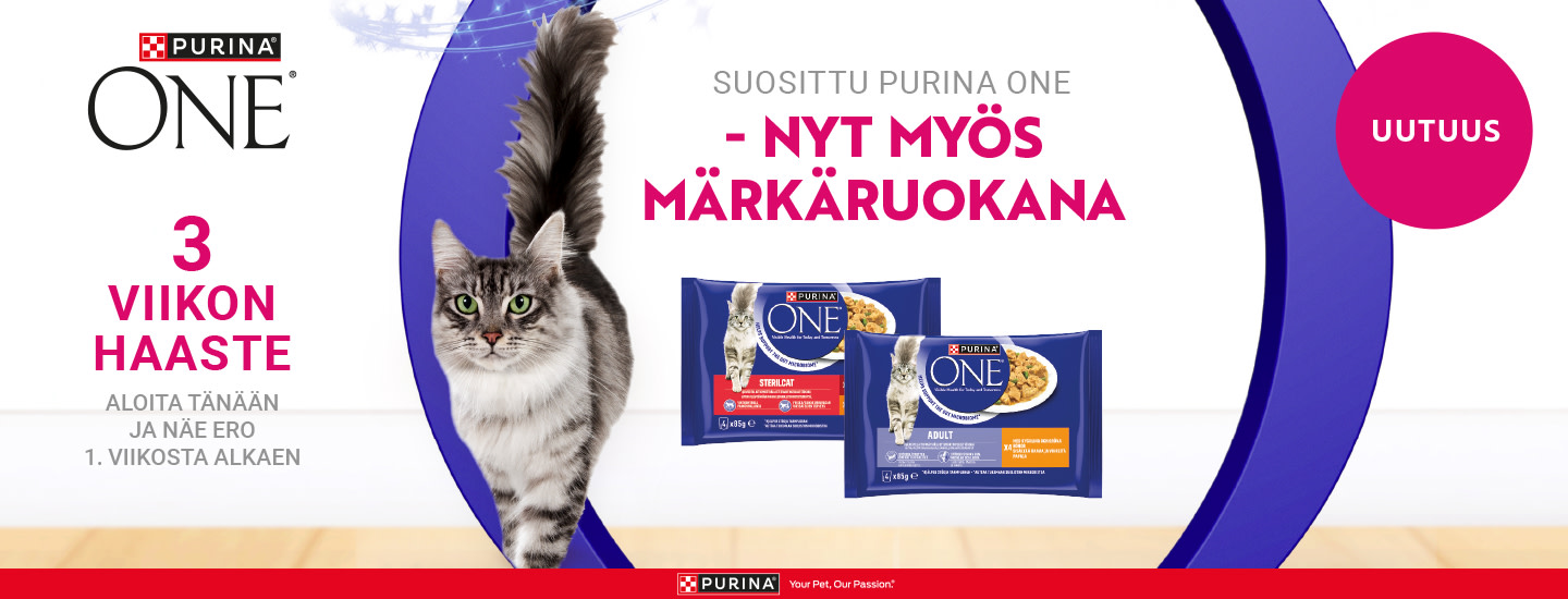 EDISTYKSELLINEN KISSOJEN PURINA ONE -TUOTESARJA NYT MYÖS MÄRKÄATERIOINA