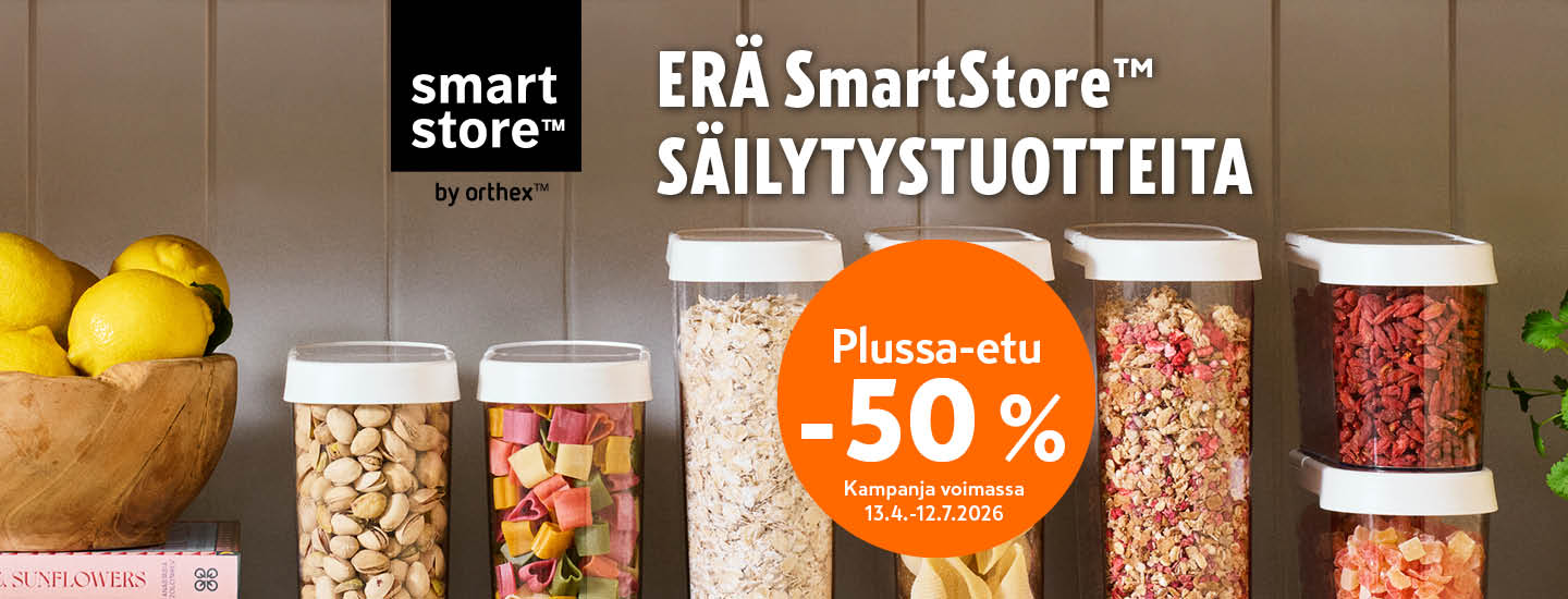 ERÄ Orthex SmartStore Fresh säilytysrasioita, Vision ja Flip -purkkeja sekä Classic -laatikoita Plussa-kortilla -50%