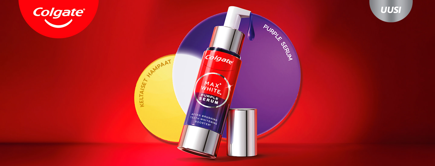 Uusi Colgate Max White Purple Serum värikorjaa hampaiden keltaisia sävyjä
