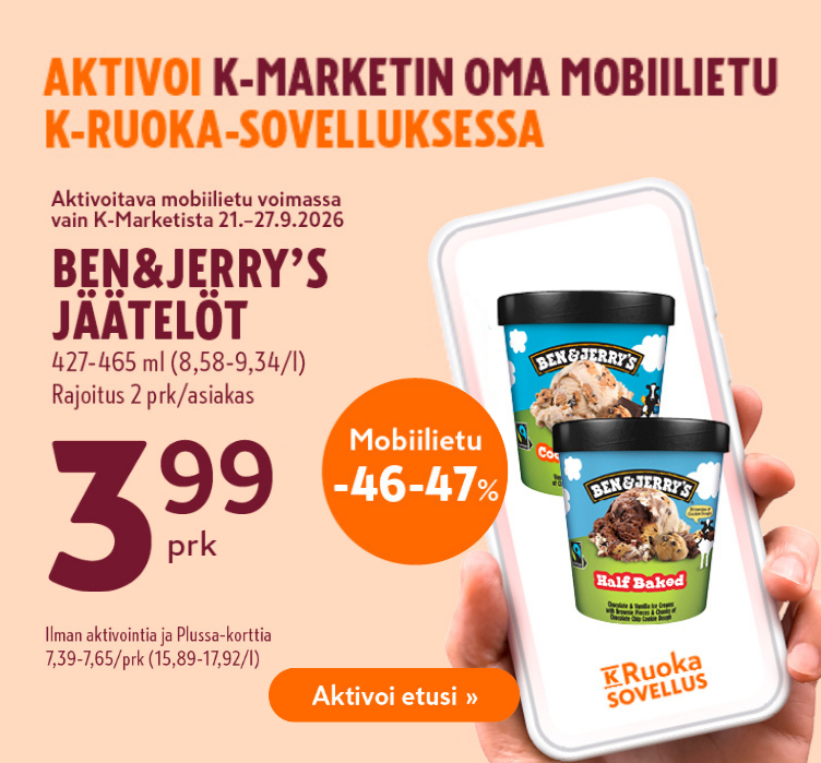 Lataa K-Marketin oma mobiilietu K-Ruoka -sovelluksessa