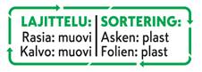 Kierrätysohjeen esimerkki Pirkka pakkauksessa