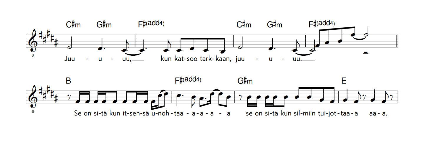 Se on tässä se rakkaus -laulun nuotit ja sanat