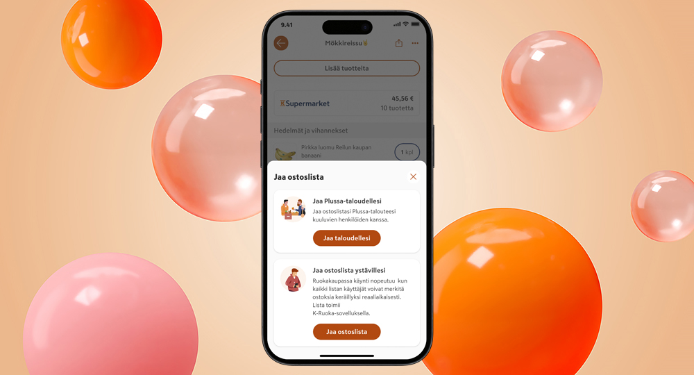 K-Ruoka sovellus jaettava ostoslista