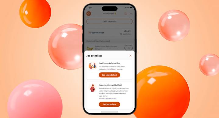 K-Ruoka sovellus jaettava ostoslista