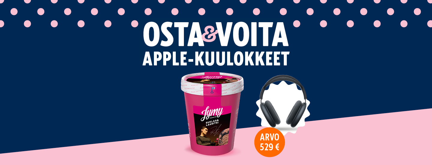 Osta K-Supermarketista Jymy herkuttelu jäätelöt  ja voita 529 € arvoiset Apple-kuulokkeet