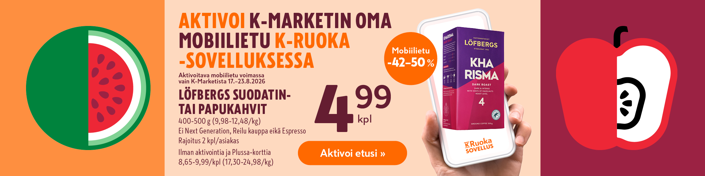 Lataa K-Marketin oma mobiilietu K-Ruoka -sovelluksessa