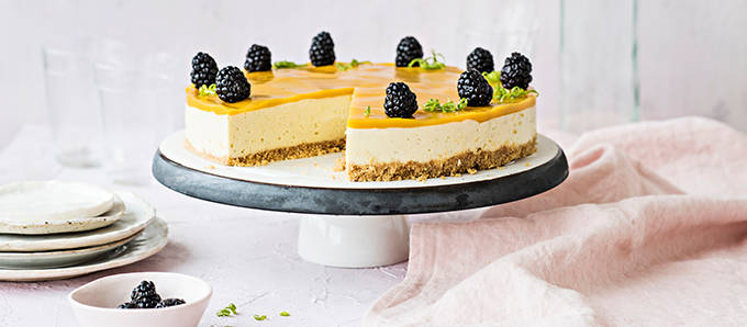 Vegaaninen mangojuustokakku 680