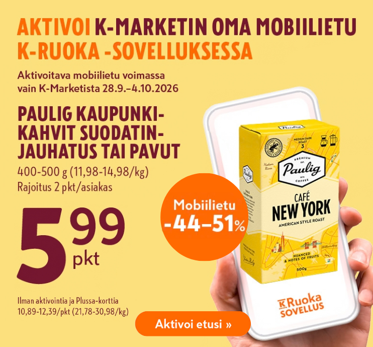 Lataa K-Marketin oma mobiilietu K-Ruoka -sovelluksessa