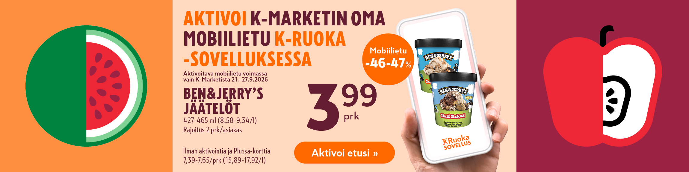 Lataa K-Marketin oma mobiilietu K-Ruoka -sovelluksessa