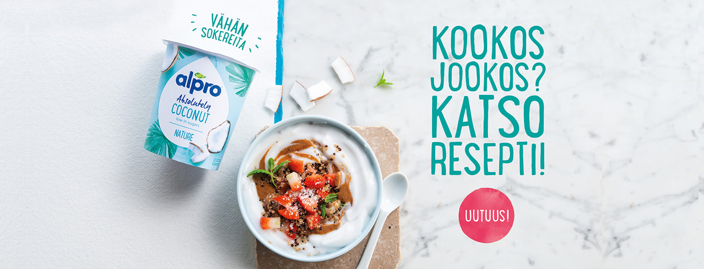 Alpro Absolutely Coconut - Pehmeä kookospohjainen uutuustuote! Katso pirteä aamupalaresepti.