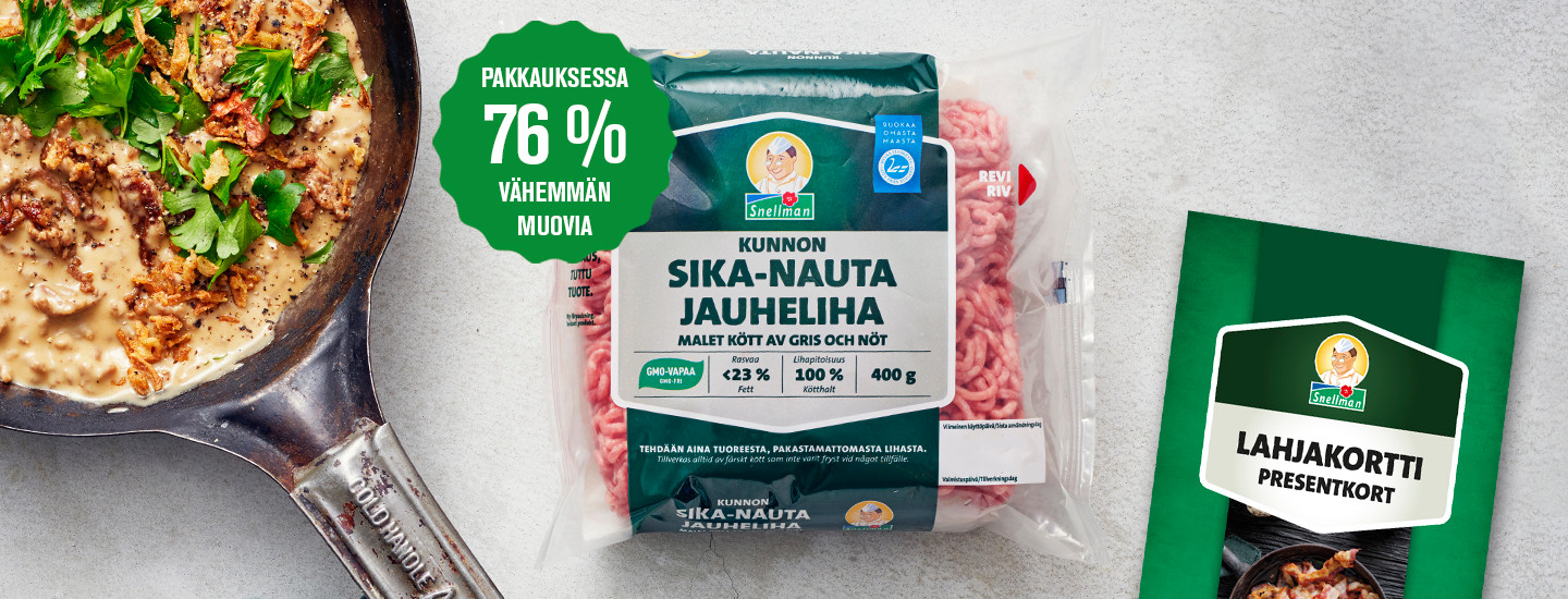 Osallistu KUNNON JAUHELIHA -kilpailuun ja voita Snellmanin 100 €:n tuotelahjakortti.