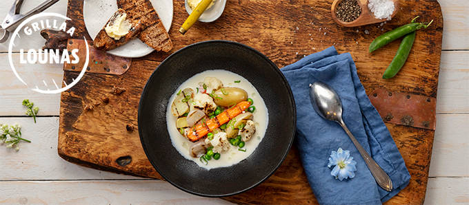 Kesäkeitto grillatuista kasviksista 2019. muokattava