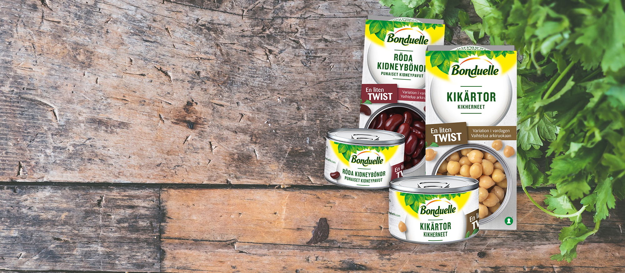 Höyrytetyt Bonduelle kikherneet ja kidneypavut nyt myös pienemmässä pakkauskoossa