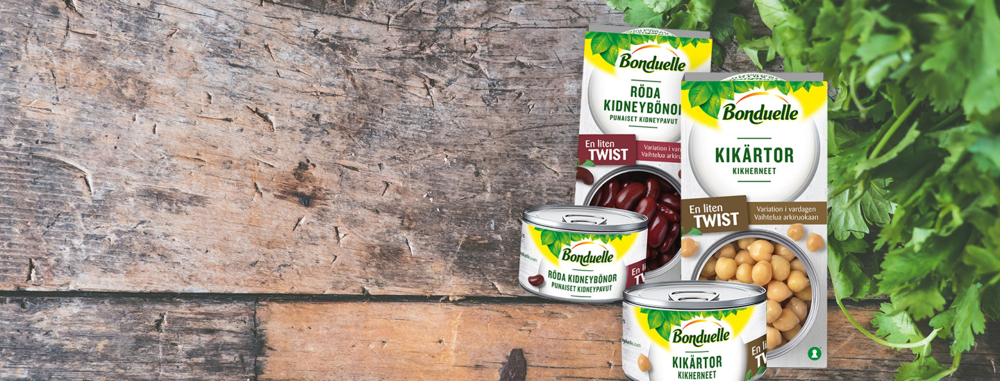 Höyrytetyt Bonduelle kikherneet ja kidneypavut nyt myös pienemmässä pakkauskoossa