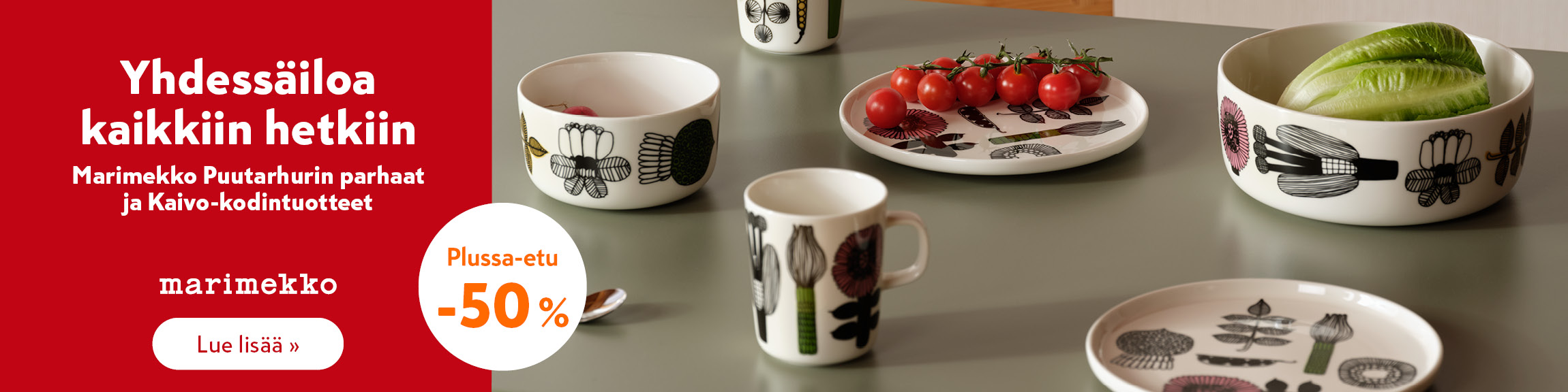 Marimekon uudet Puutarhurin parhaat -astiat Plussa-kortilla -50 % 3.5.2026 asti vain Cittareista