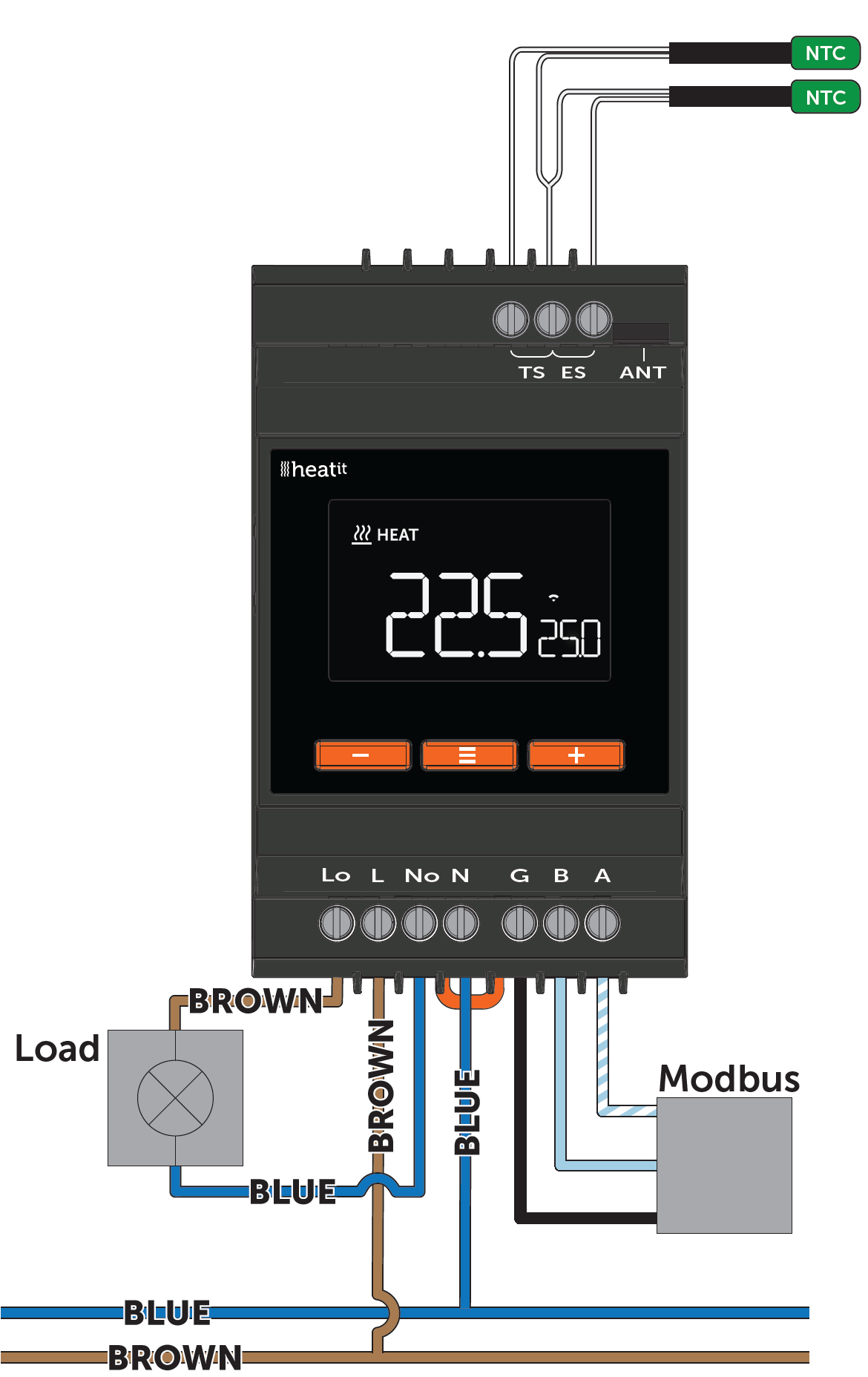 kytkenta heatit modbus termostaatti