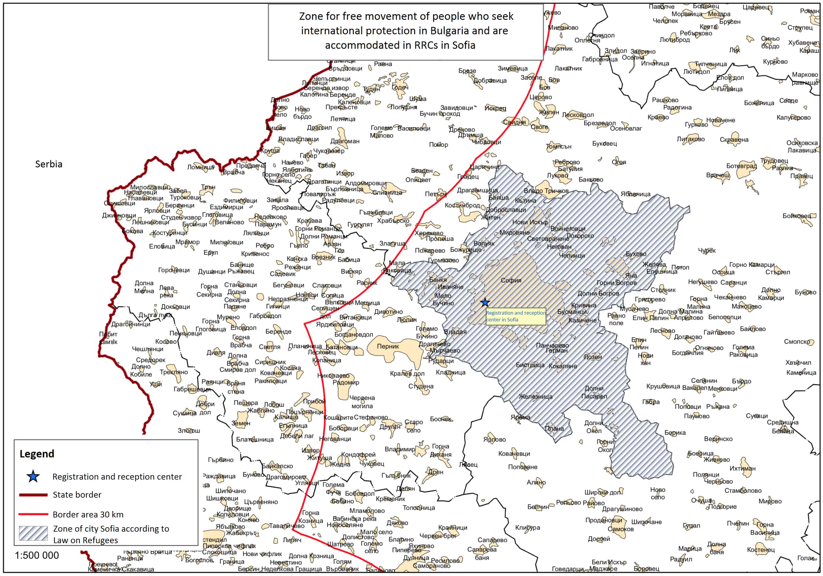 Zone of free and restricted movement for asylum-seekers accommodated in Sofia