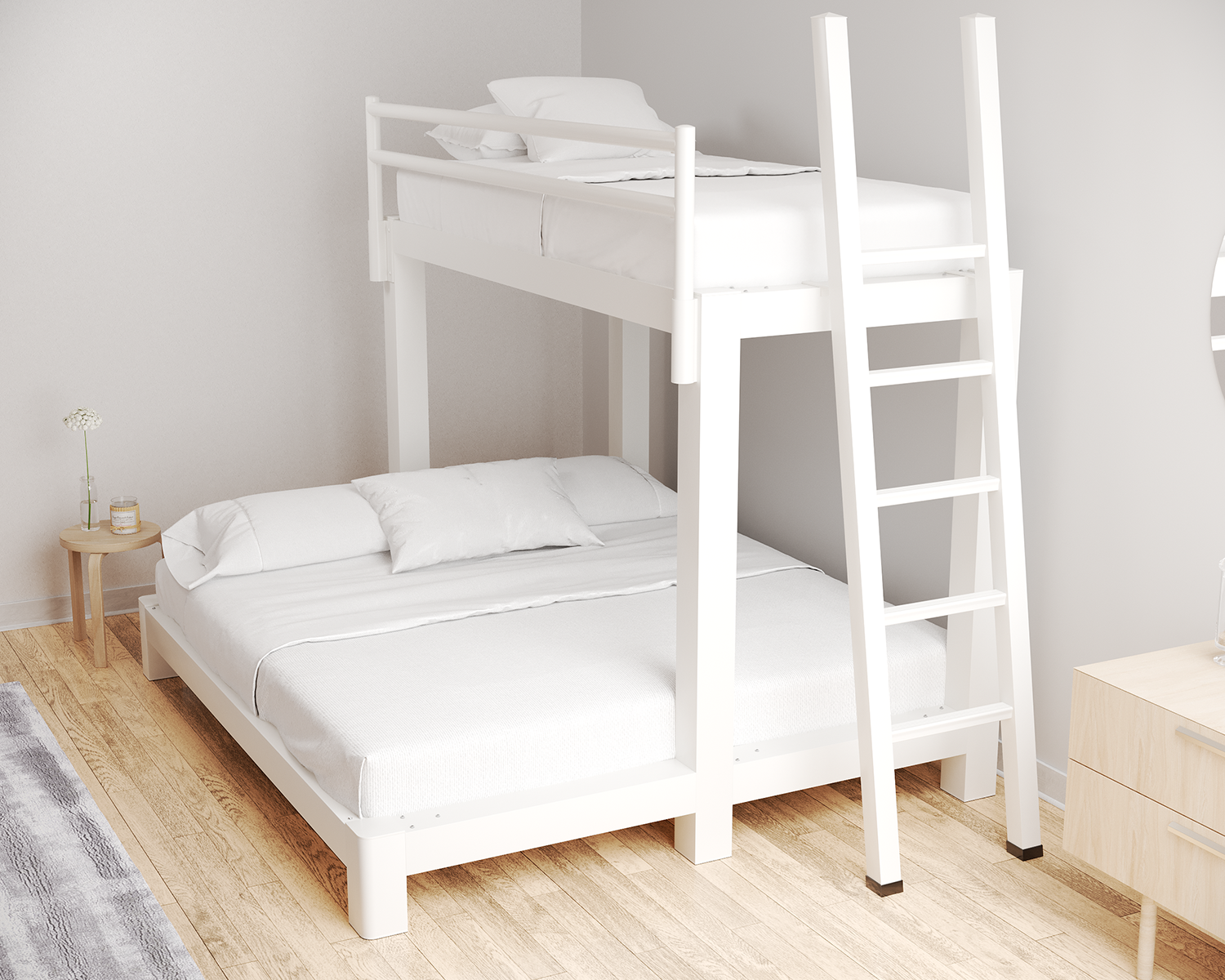 Twin Over King Bunk Bed White Ladder