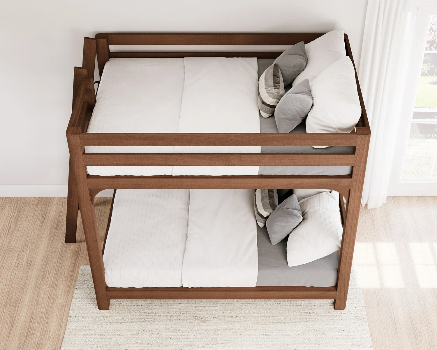 Queen Wood Bunk Bed Walnut Ladder