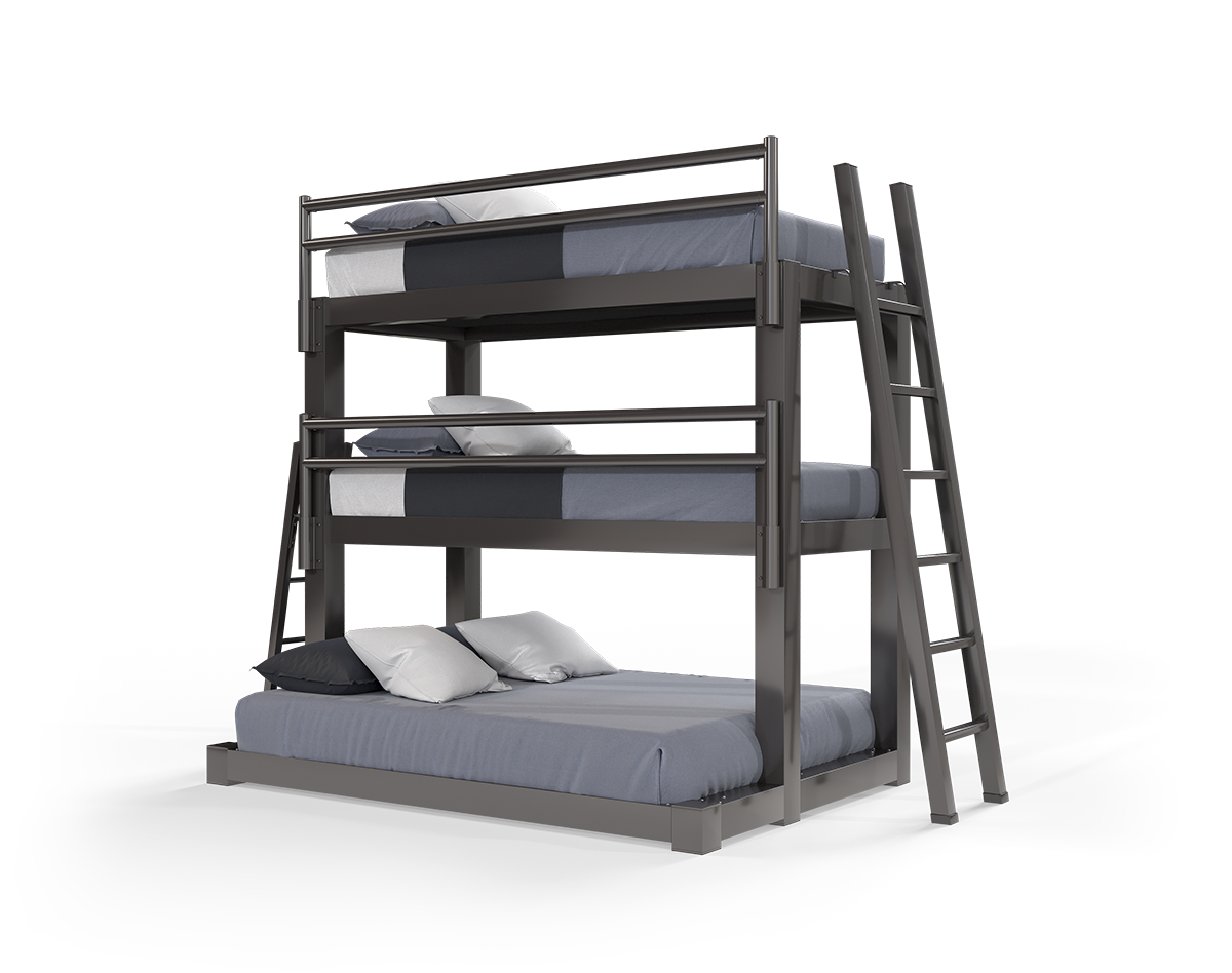 A charcoal Twin XL Over Twin XL Over Queen Triple Bunk Bed for Adults