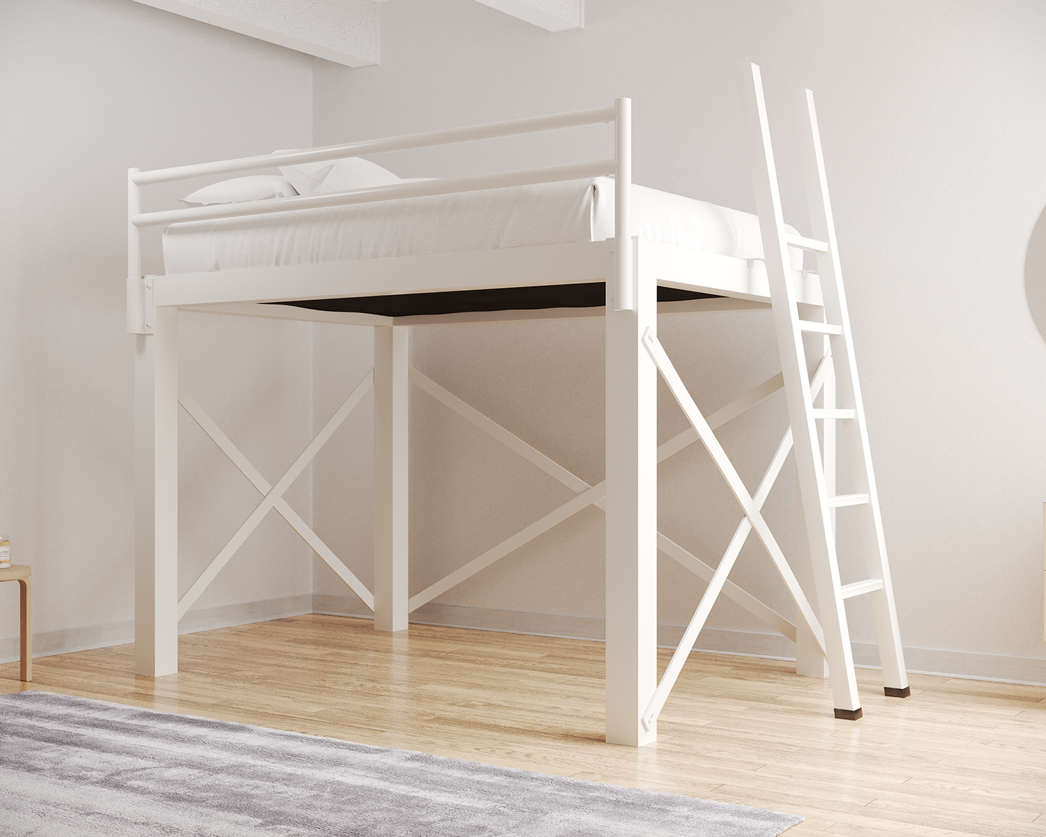 Queen Loft Bed White Ladder