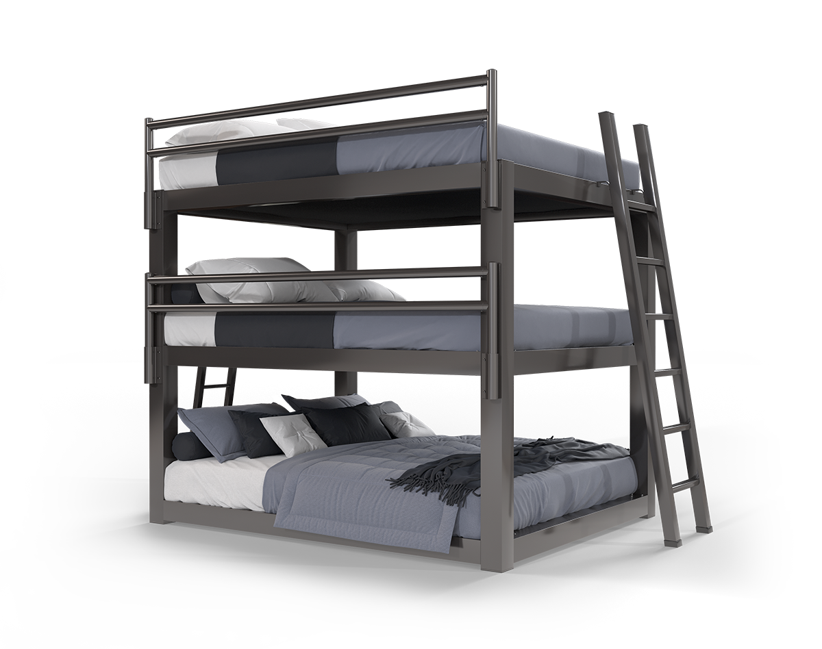 A charcoal California King Adult Triple Bunk Bed