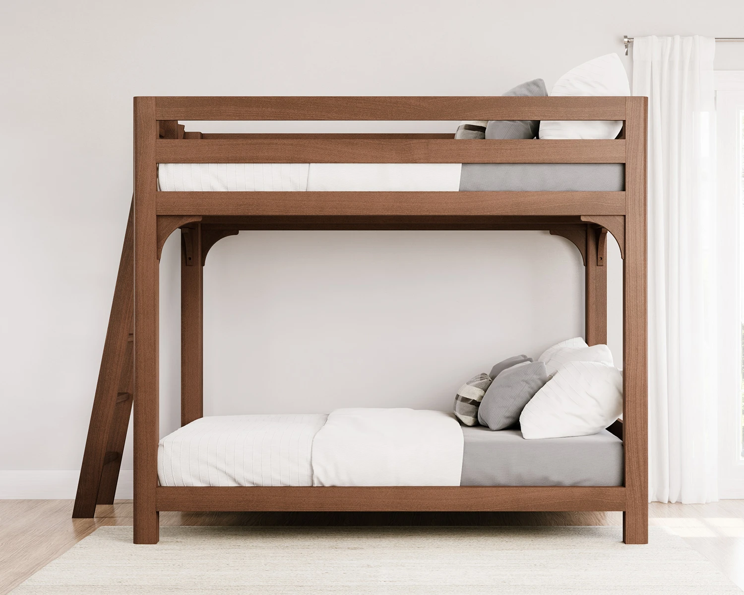 Queen Wood Bunk Bed Walnut Ladder