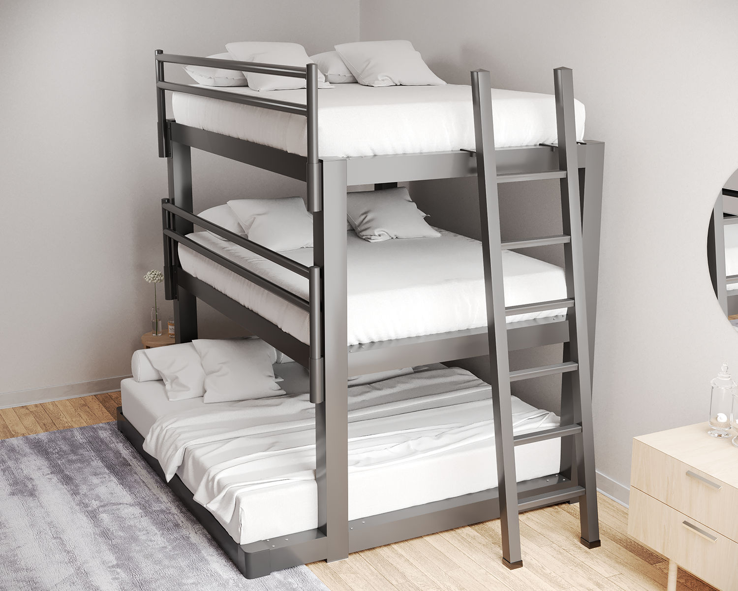 Queen Over King Triple Bunk Bed Charcoal