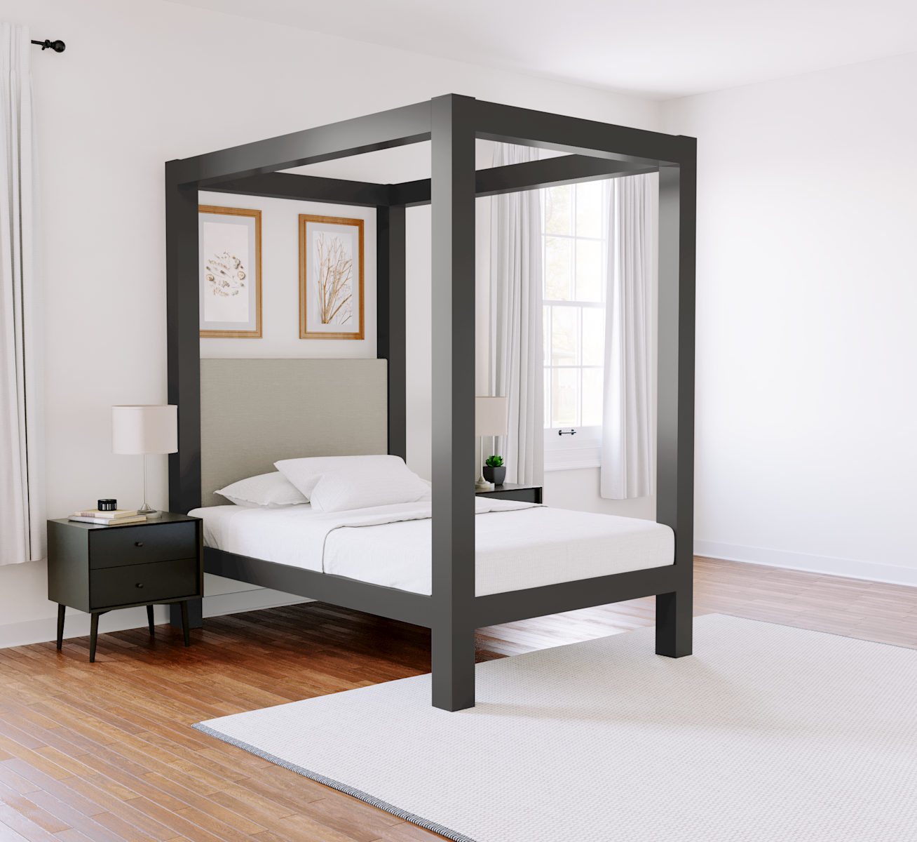 Full Canopy Bed Charcoal Light Gray