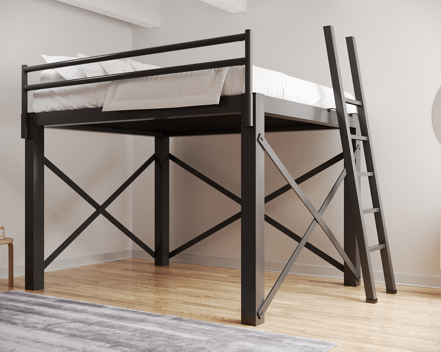 California King Loft Bed Charcoal Ladder