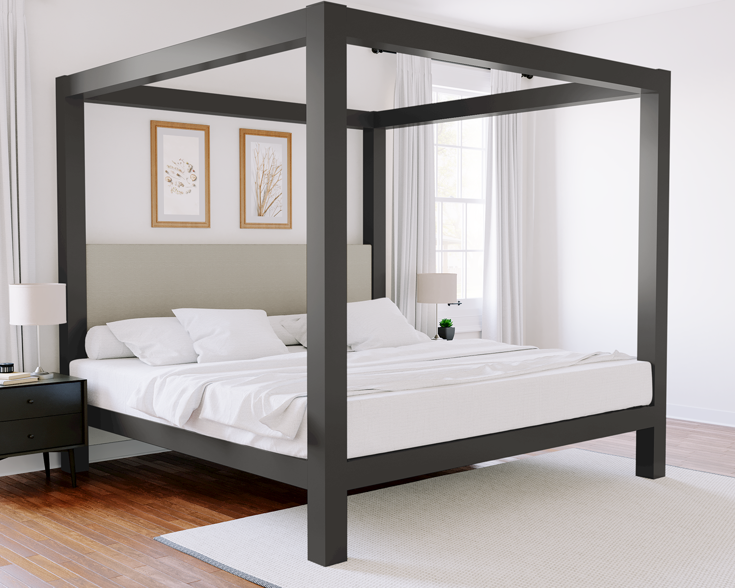 Alberta King Canopy Bed Charcoal Light Gray