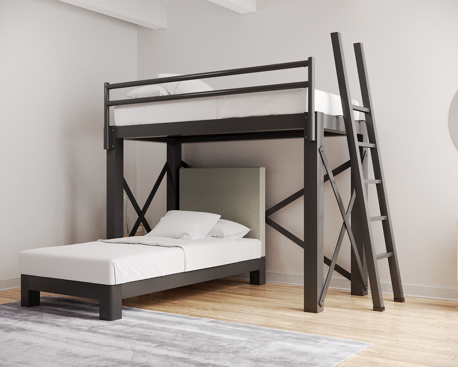 Twin Xl L Shaped Bunk Bed Charcoal Ladder Light Gray