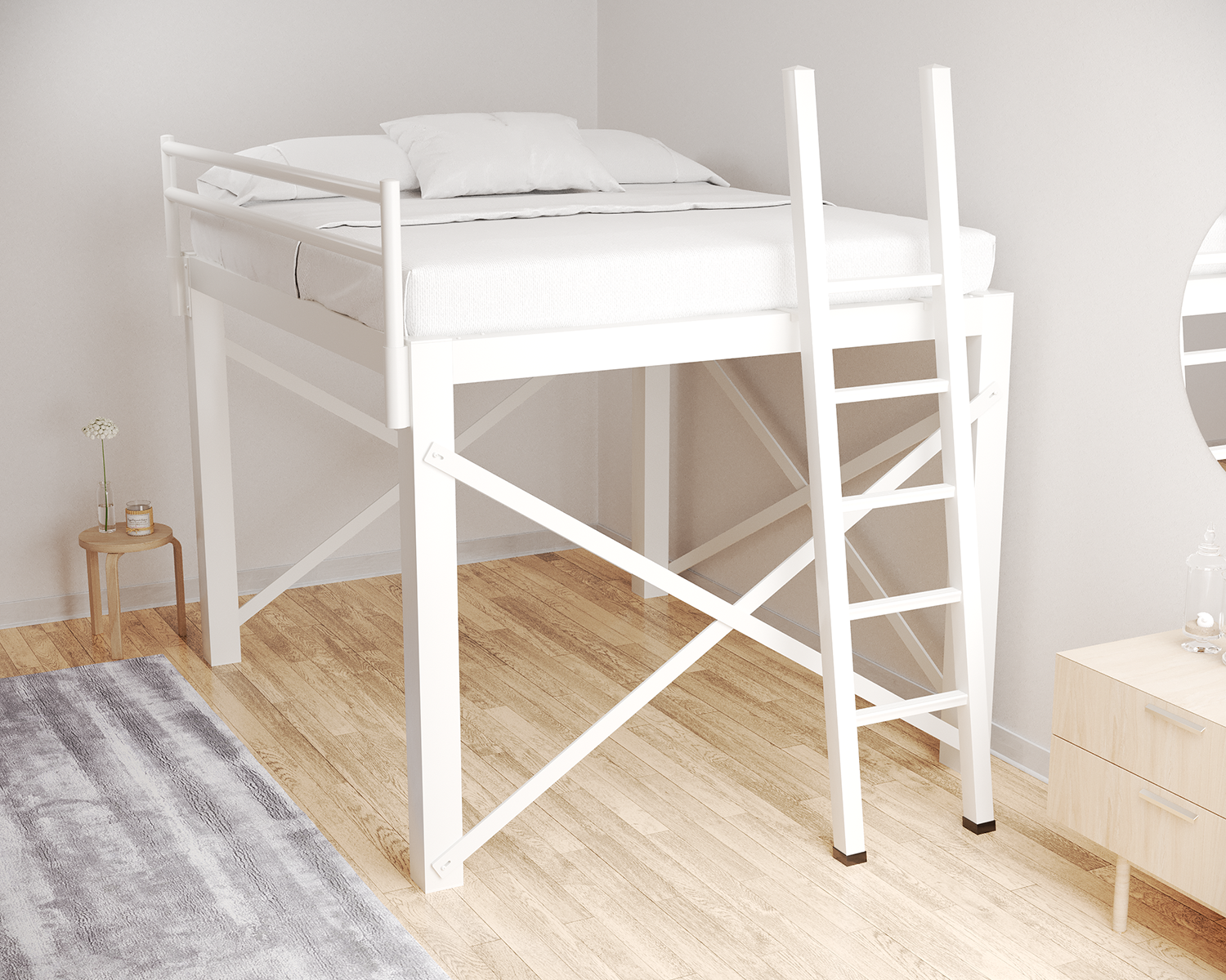 King Loft Bed White Ladder