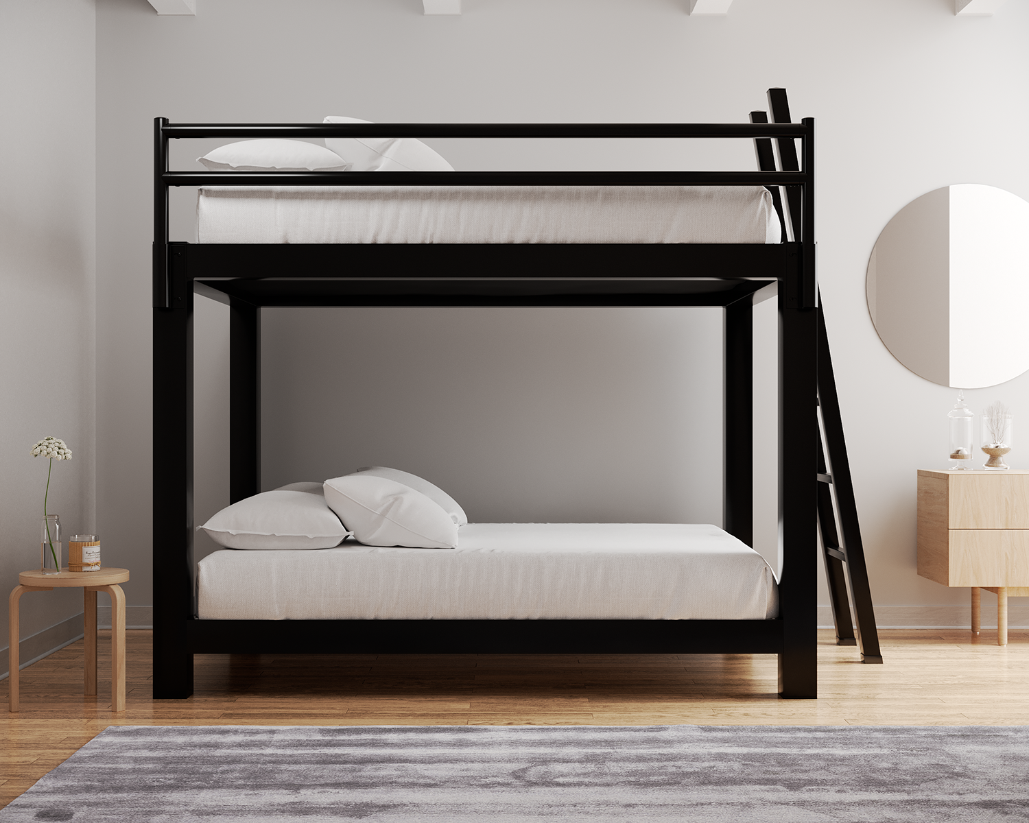 Queen Bunk Bed Black Ladder