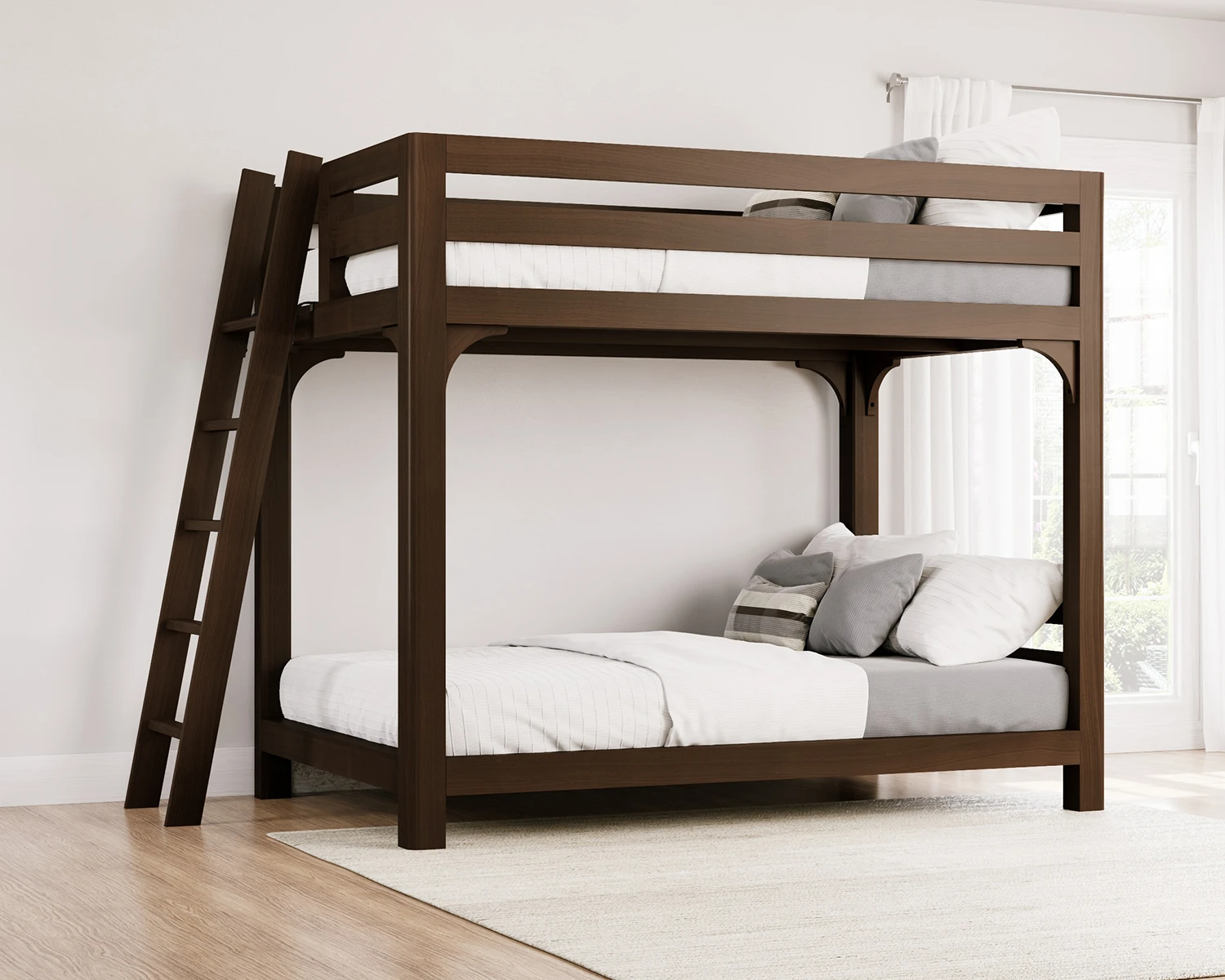 Queen Wood Bunk Bed Espresso Ladder