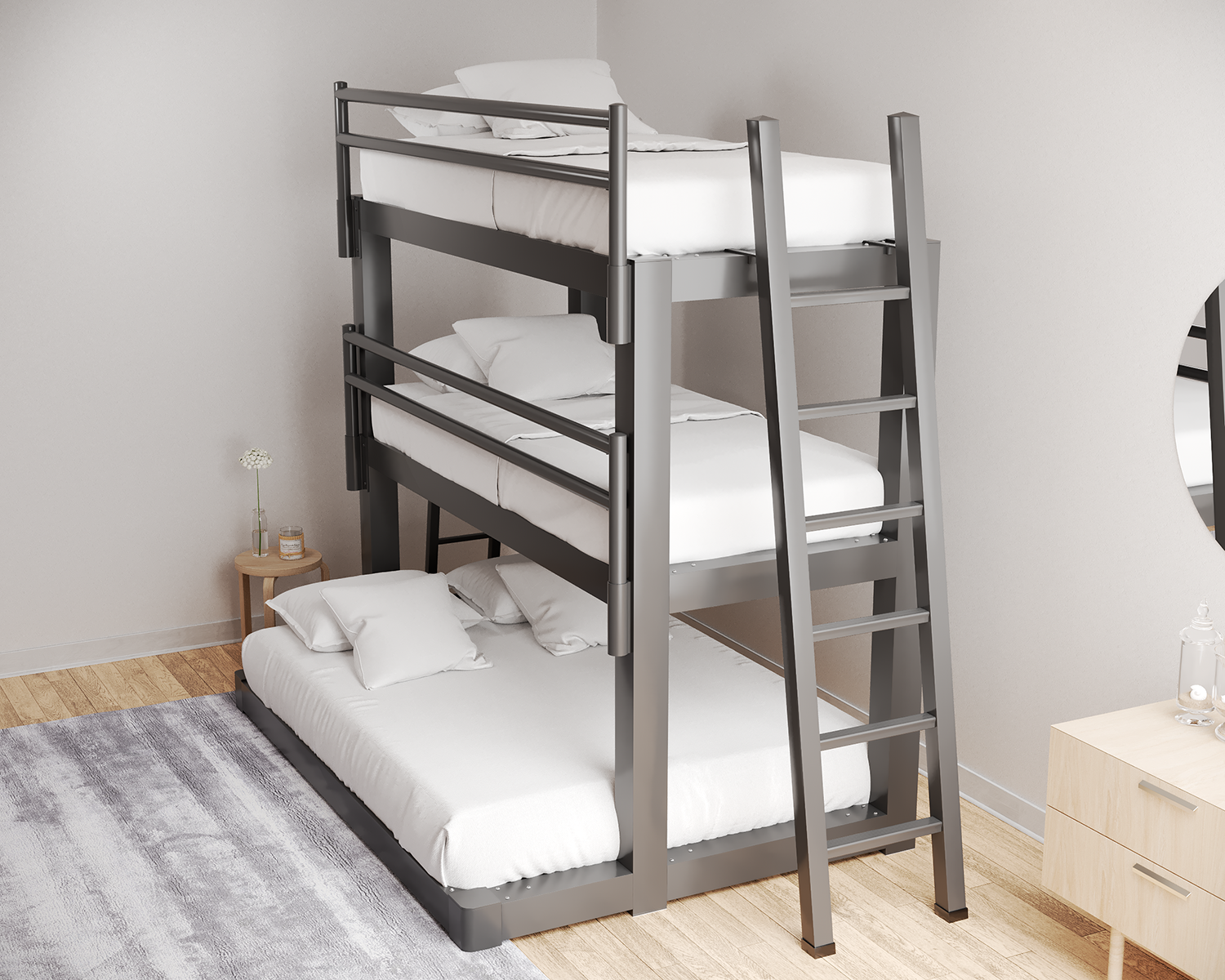 Twin Over Queen Triple Bunk Bed Charcoal