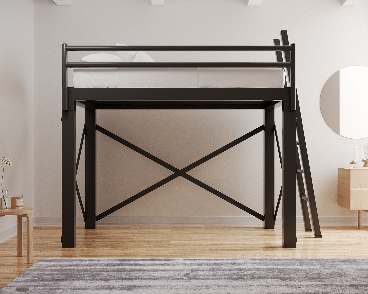 Full Xl Loft Bed Charcoal Ladder