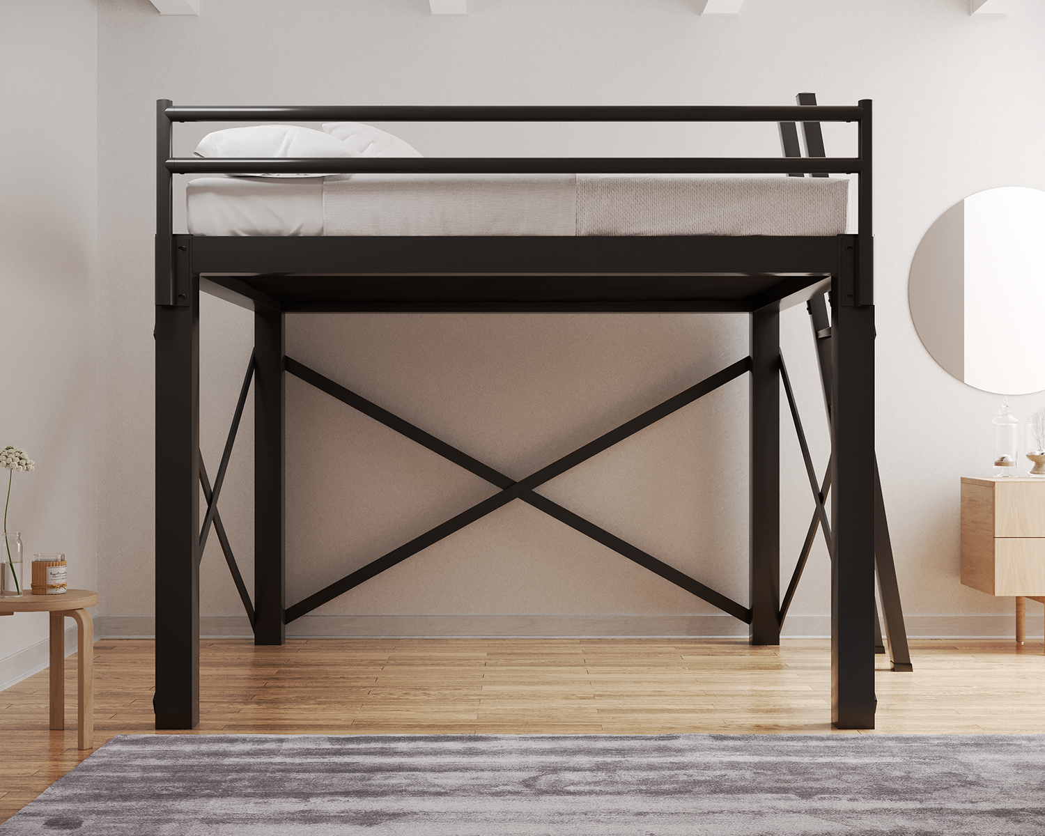 King Loft Bed Charcoal Ladder