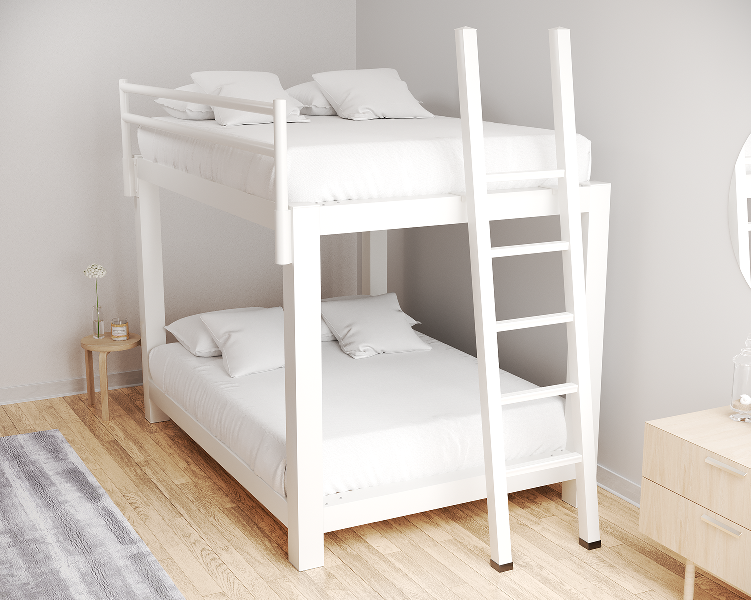Queen Bunk Bed White Ladder